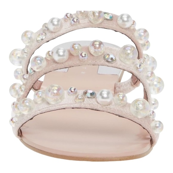 LEITH Womens Size 10 Stunner Blush Pink Velvet Embellished Strappy Slide Sandals - Picture 2 of 12